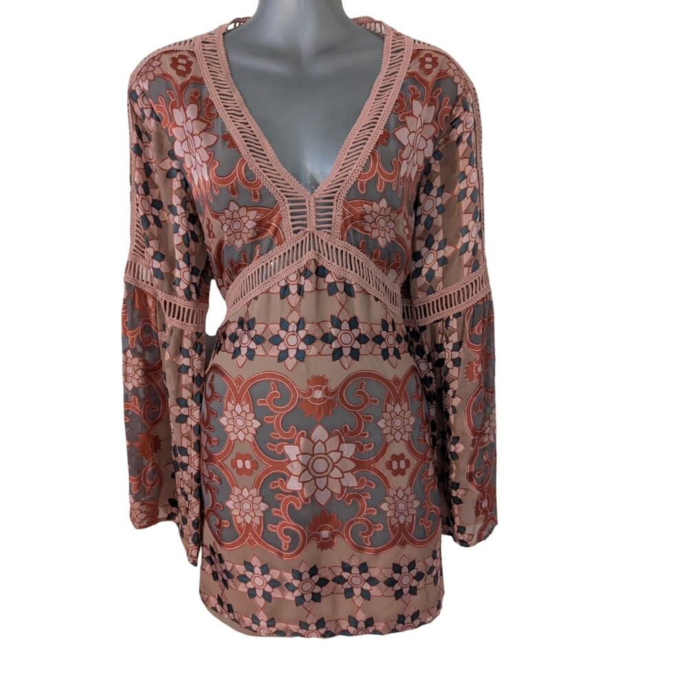 For Love & Lemons Sz M JULIET Bell Sleeve Mini Dress - Picture 3 of 9